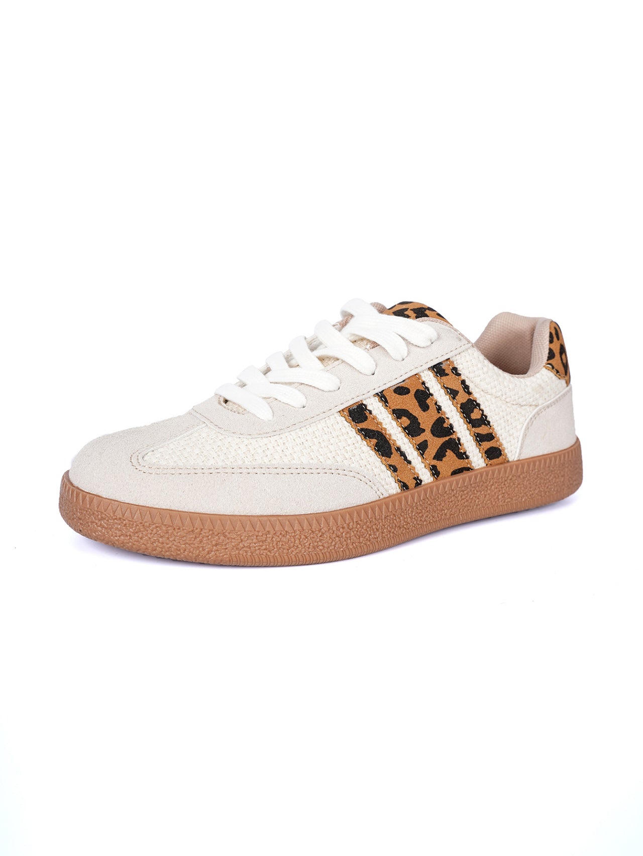 Vagen Leather Leopard Patchwork Flat Sneakers