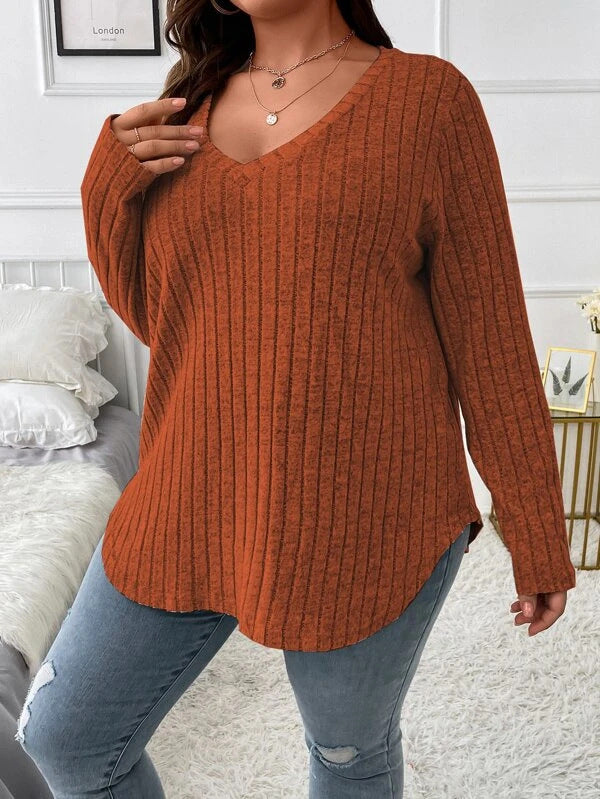 Plus Size V-Neck Long Sleeve T-Shirt