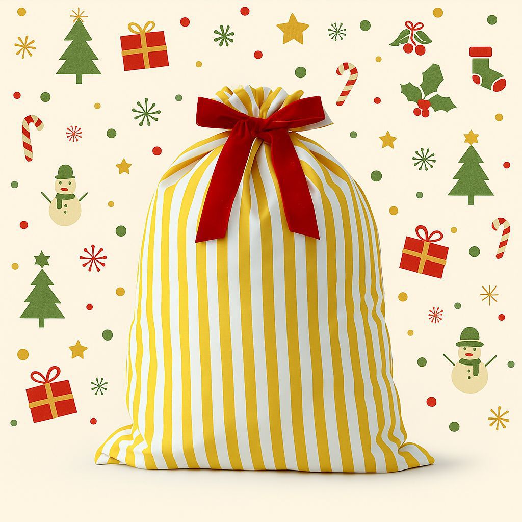 Striped Festive Drawstring Christmas Gift Sack