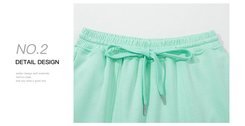 Moonlight Jade Drawstring Elastic Waistband Solid Color Two Piece Casual Set