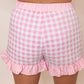 Gingham Print Ruffle Striped Detail Lace Tie Shorts