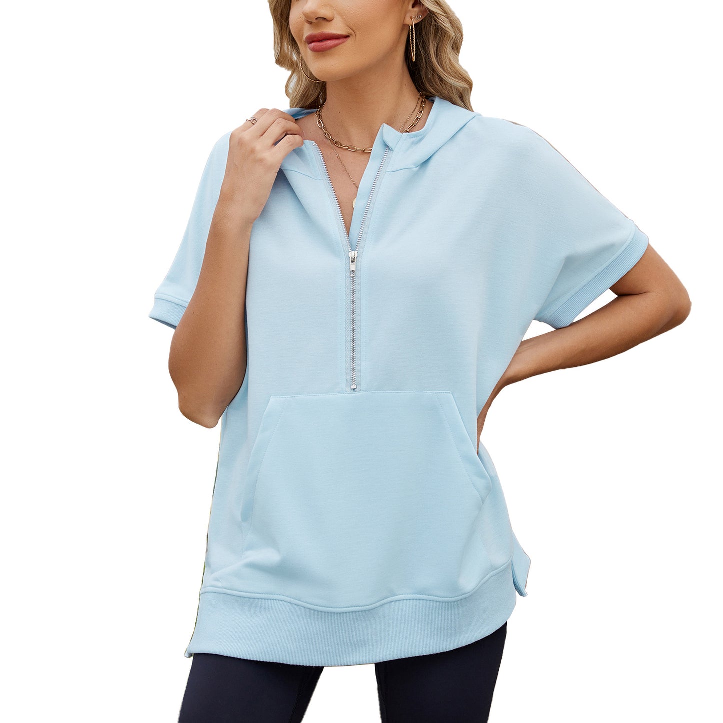 Zipper Pocket Thin Hoodie T-Shirt