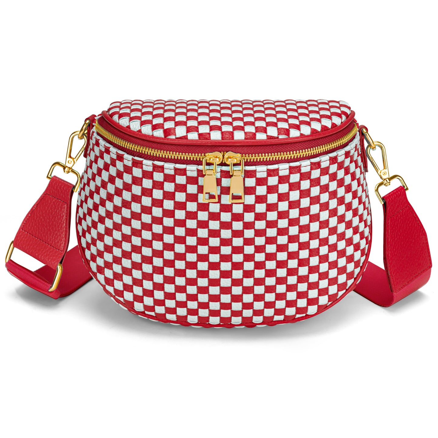 Trendy Woven Checkered Crossbody Bum Bag for Women