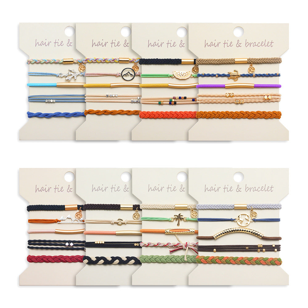 Boho 2-in-1 Hair Tie & Bracelet Set (5-Piece Pack)