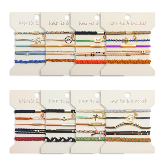 Boho 2-in-1 Hair Tie & Bracelet Set (5-Piece Pack)