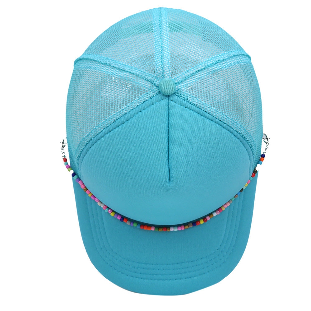 Multicolor Beaded Band Black Trucker Hat