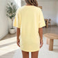 Yellow Cream Eyelet Embroidered Lace Splicing Sleeve Loose T Shirt Dress