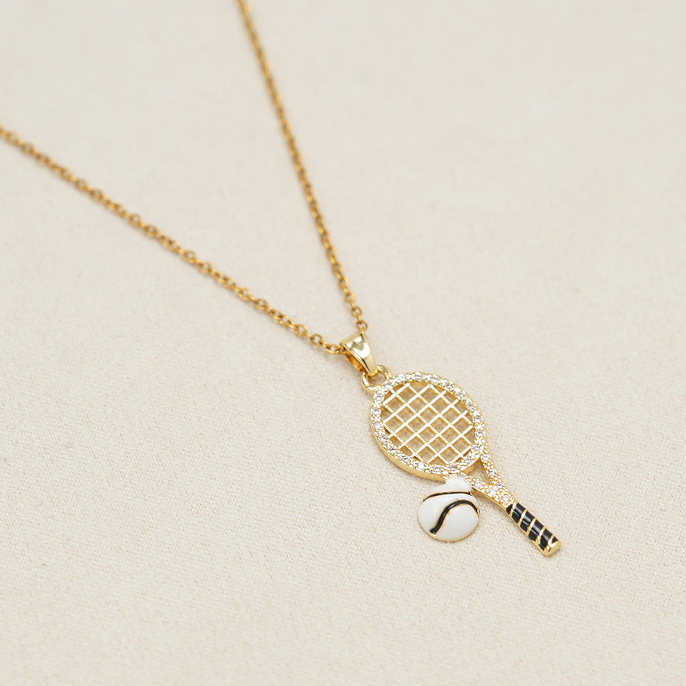 Zirconia Tennis Racket Pendant Necklace