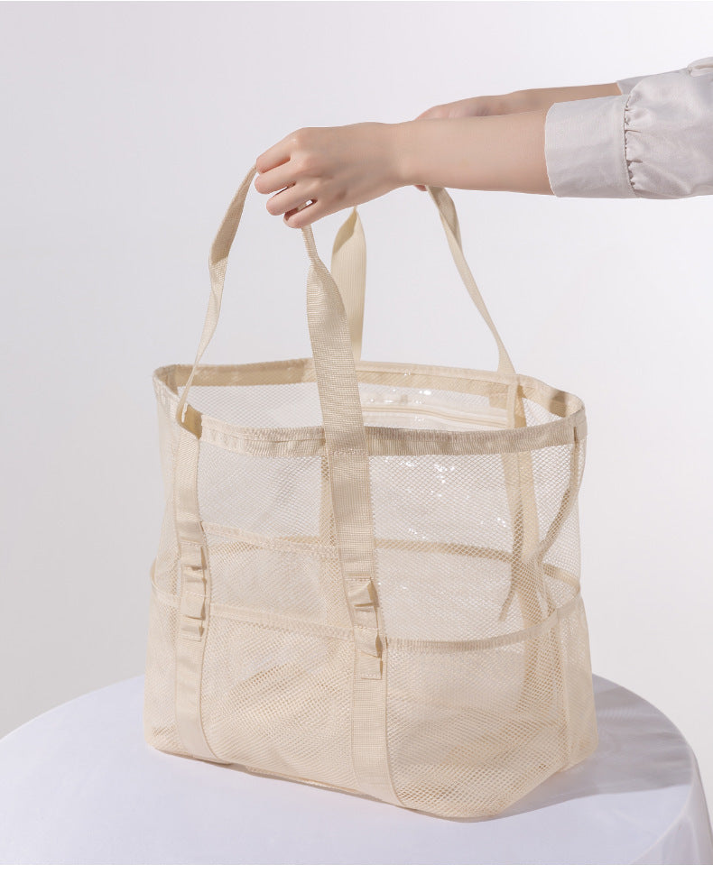 Mesh Fabric Travel Storage Bag Large Capacity Visual Partition Storage Handbag