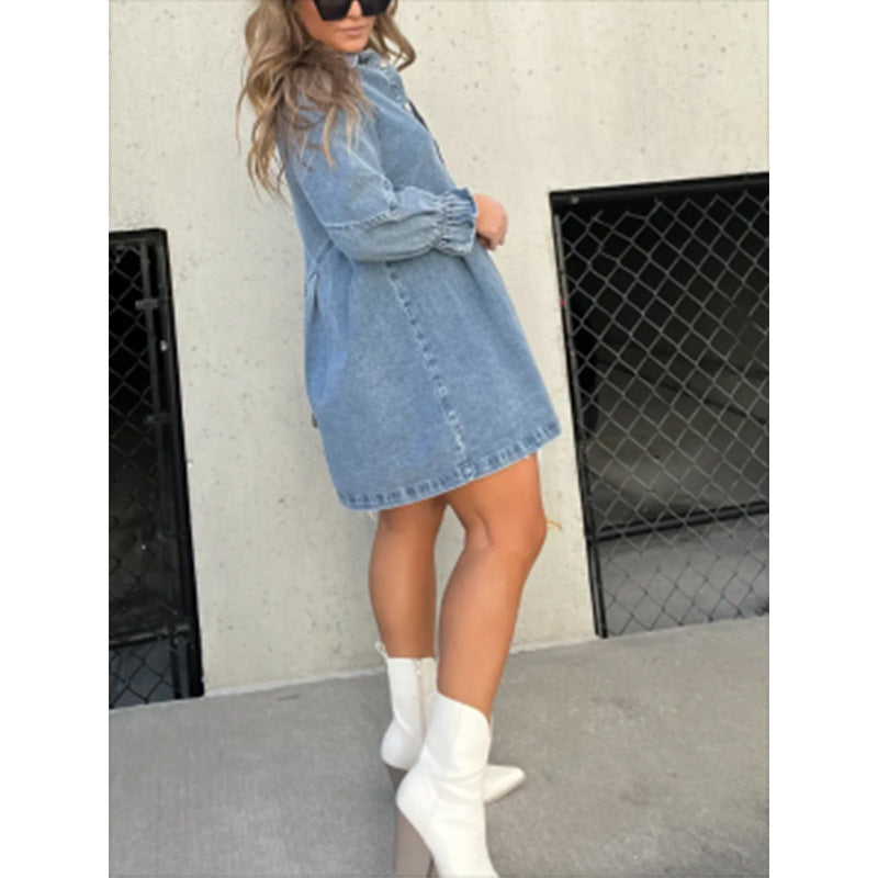 Balloon Sleeve Shirt Denim Dress