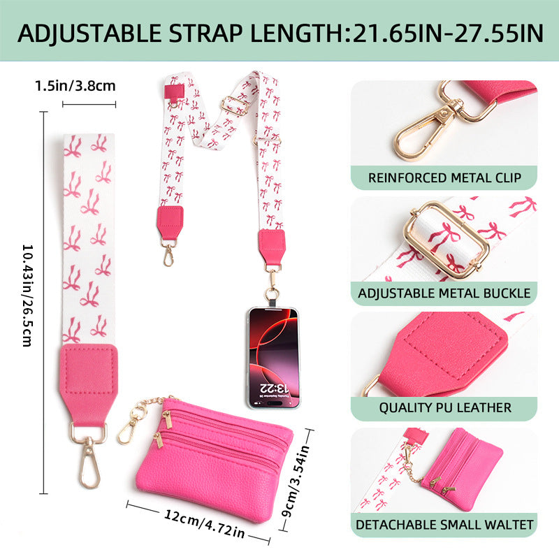 Phone Sling Shouder Strap with Coin Purse-Bow Print