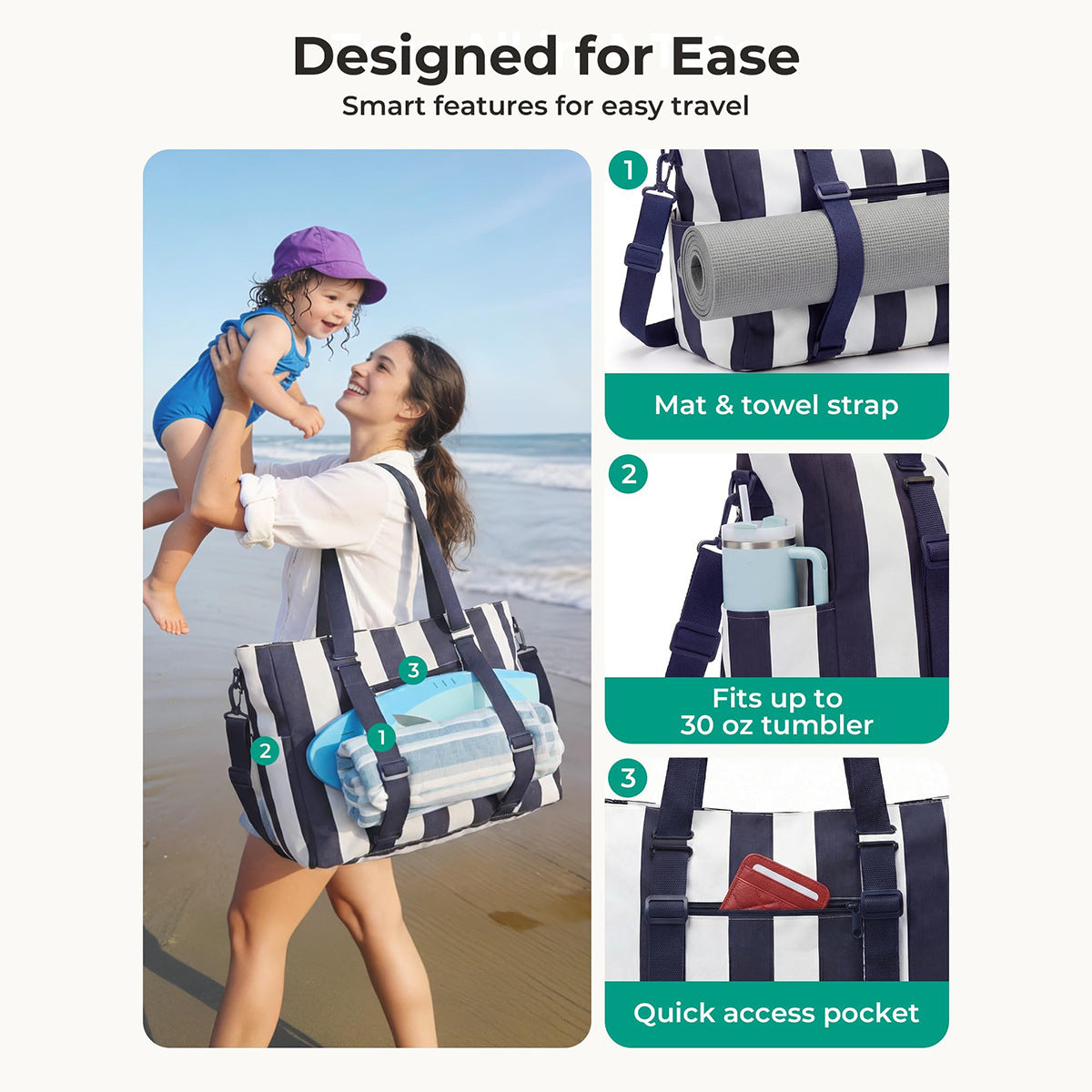 Nautical Multi-Pocket Large Capacity Beach Tote