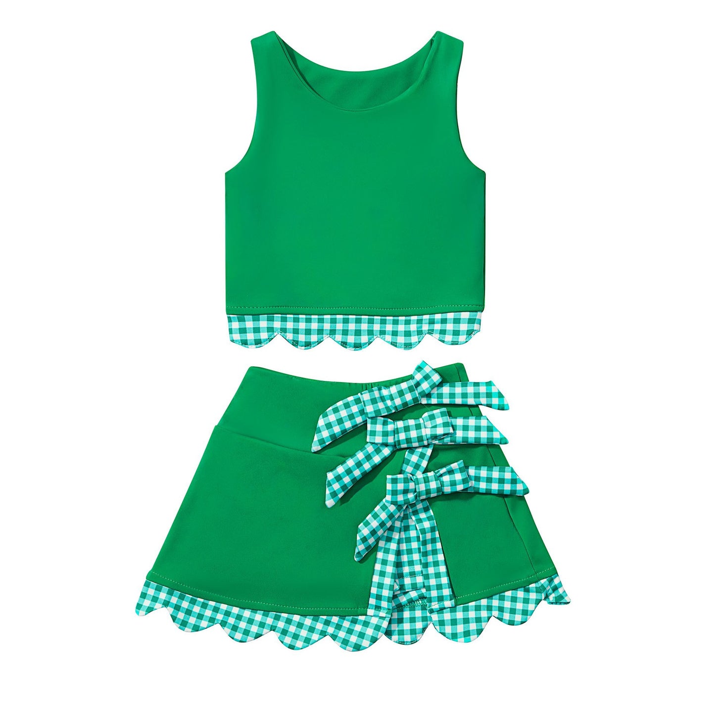 Custom Text Logo Girls' Sleeveless Top and Skirt Two-Piece Set