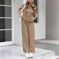 Stripe Round Neck Tee and Pant Set