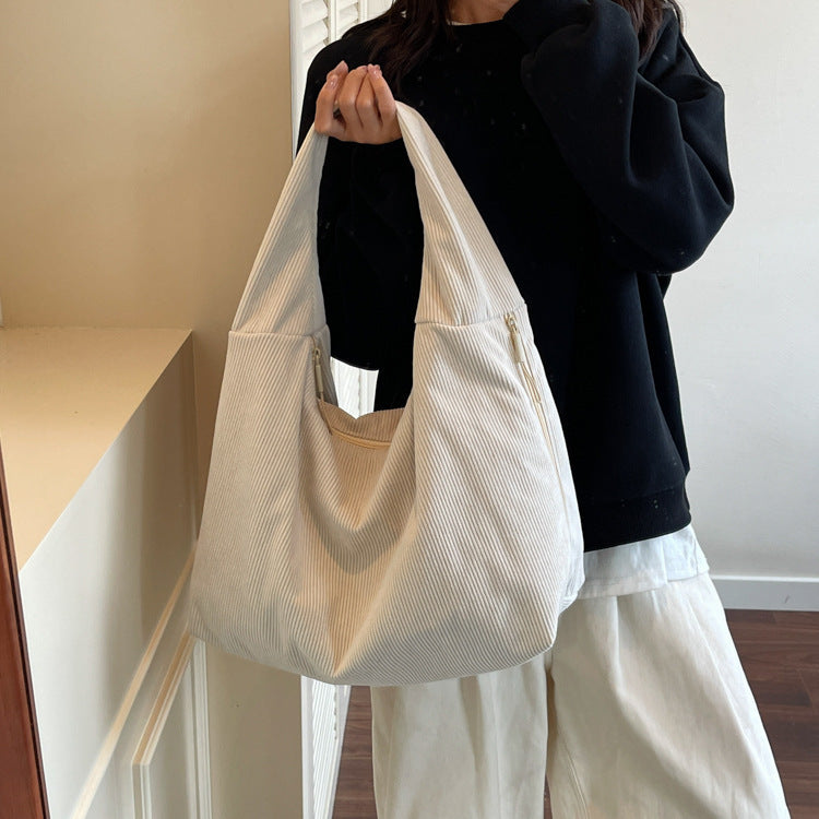 Personalized Corduroy Hobo Shoulder Bag Custom Name Embroidery Tote