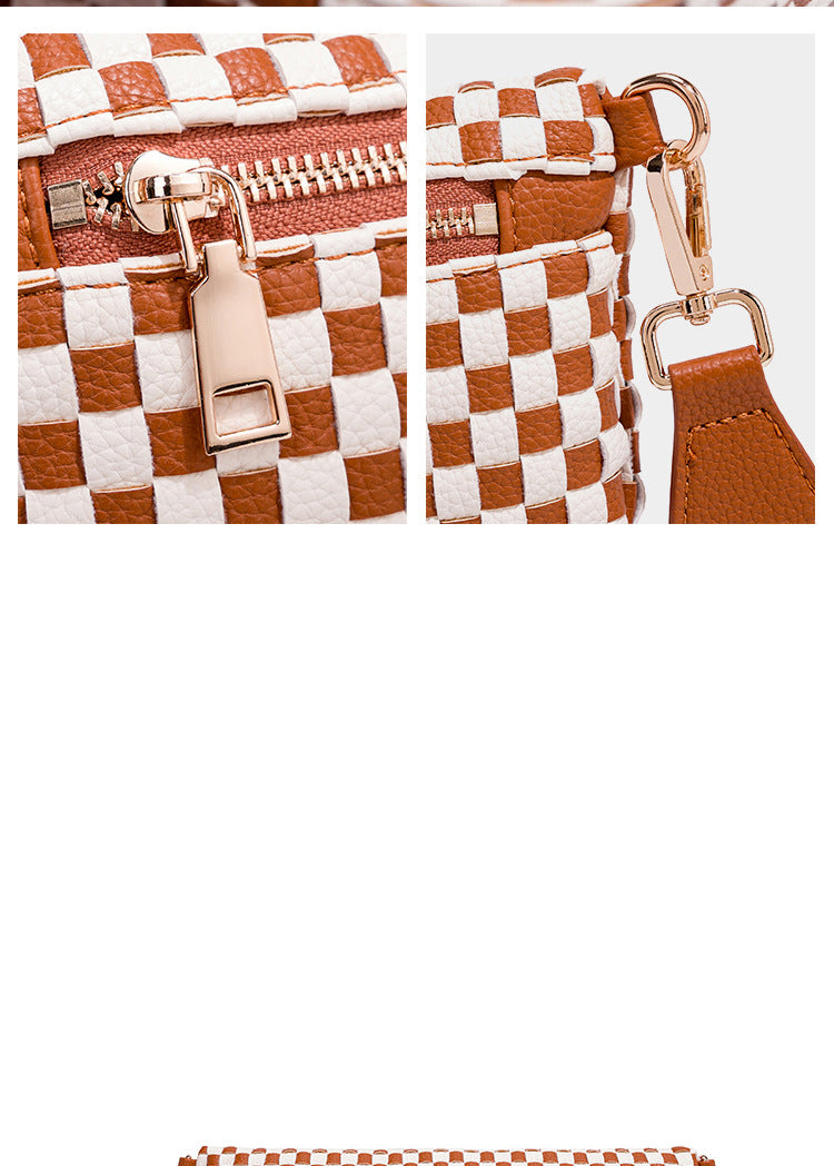 Checkered Woven Crossbody Fanny Pack with Coin Purse