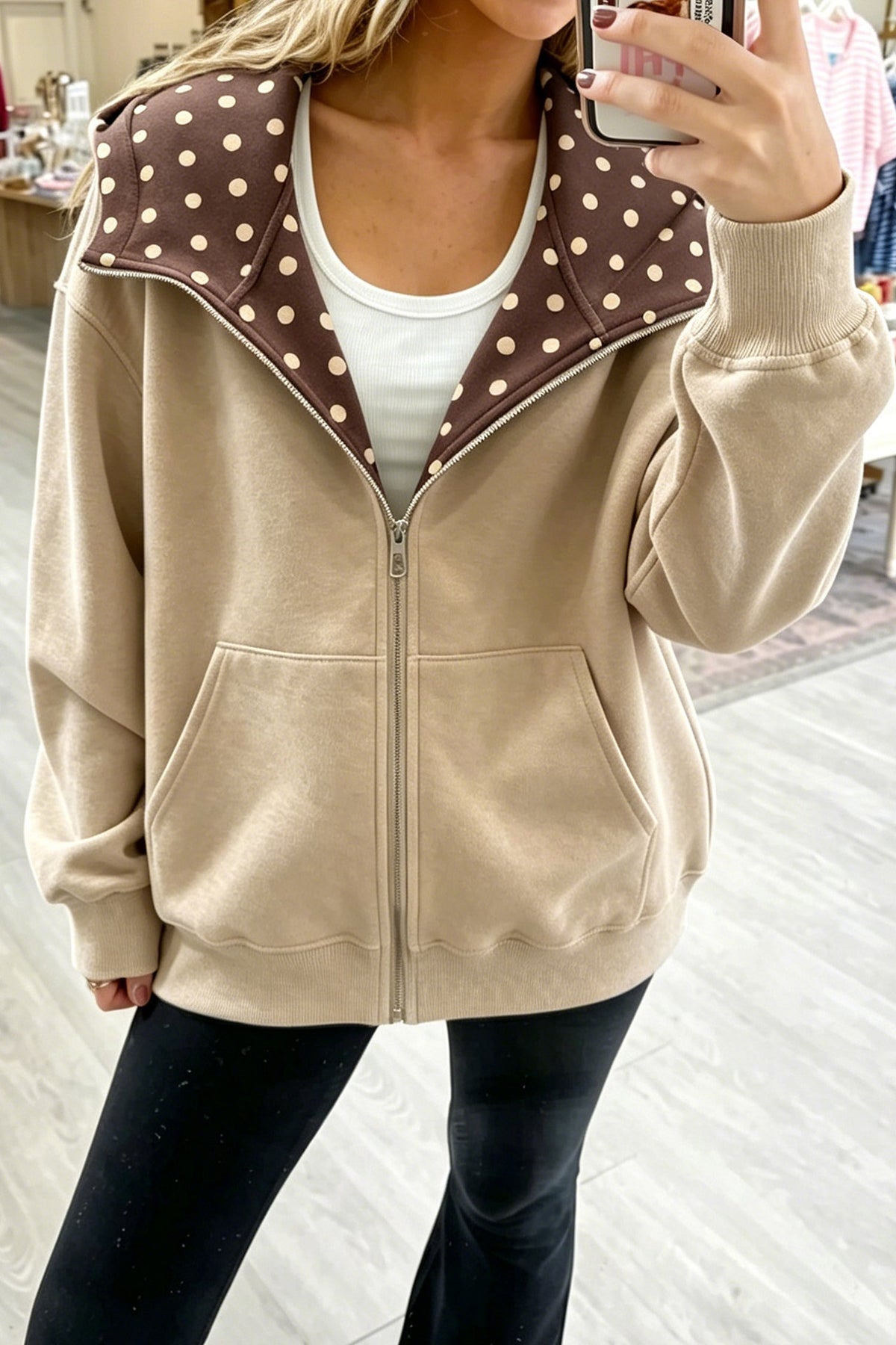 The Olivia Polka Dot Zip-Up