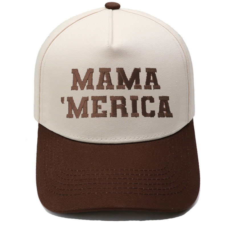 Embroidered "MAMA MERICA" Trucker Hat – Color-Block Structured Baseball Cap