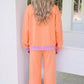 Block Trim Long Sleeve Pullover Drawstring Shift Pants Set