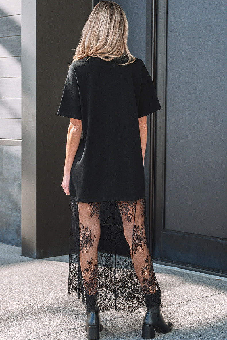 Floral Patchwork Short Sleeve T Shirt Loose Maxi Dress