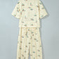 Beige Duck Print Short Sleeve Top Pocket Pants 2pcs Casual Set