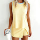 Yellow Contrast Trim Ribbed Tank Split Skort 2pcs Set