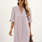 Notched Neck Flounce Sleeve Tunic Dress