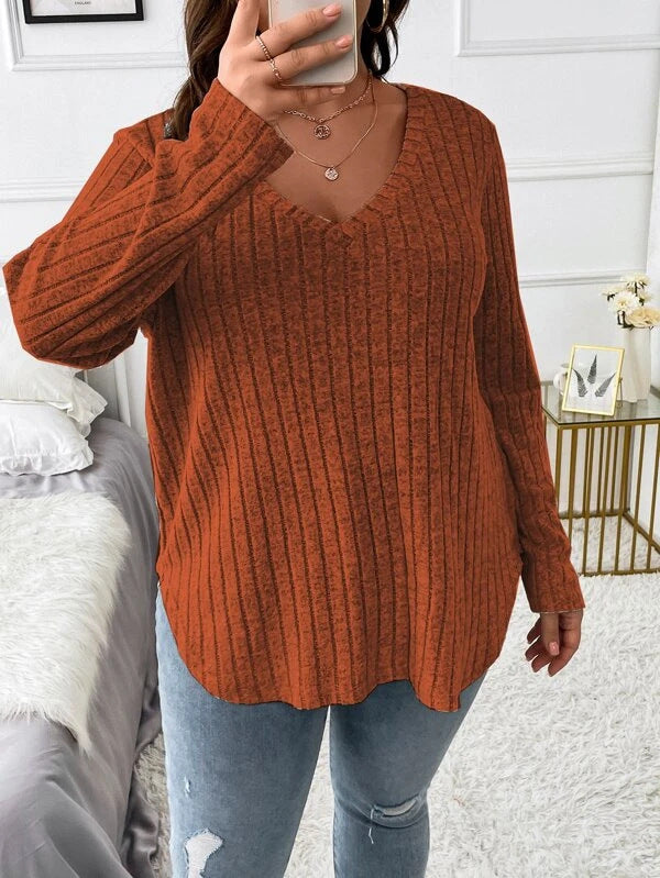 Plus Size V-Neck Long Sleeve T-Shirt