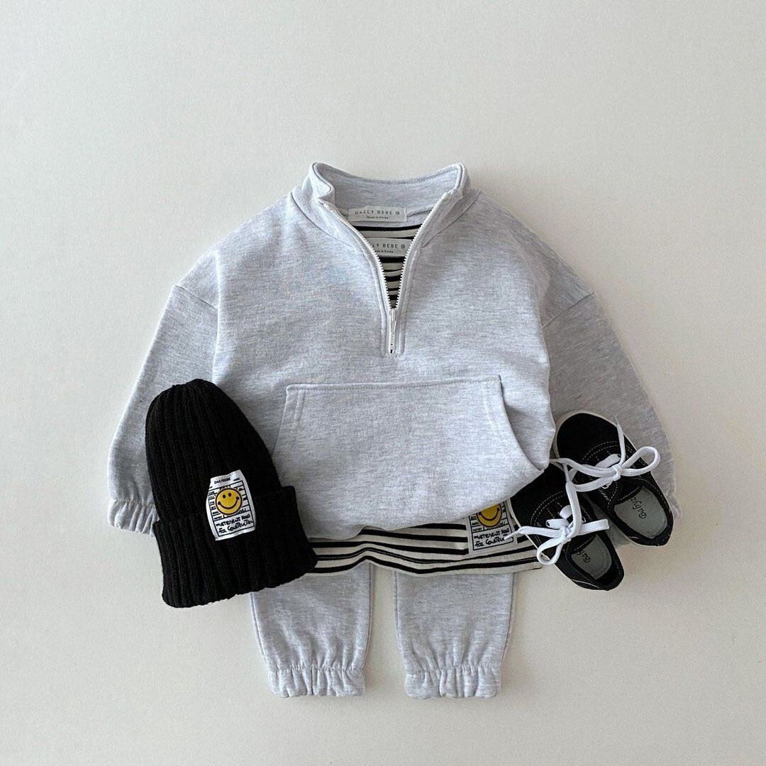 Kids Casual Half-Zip Sweatshirt & Joggers Two-Piece Matching Outfit