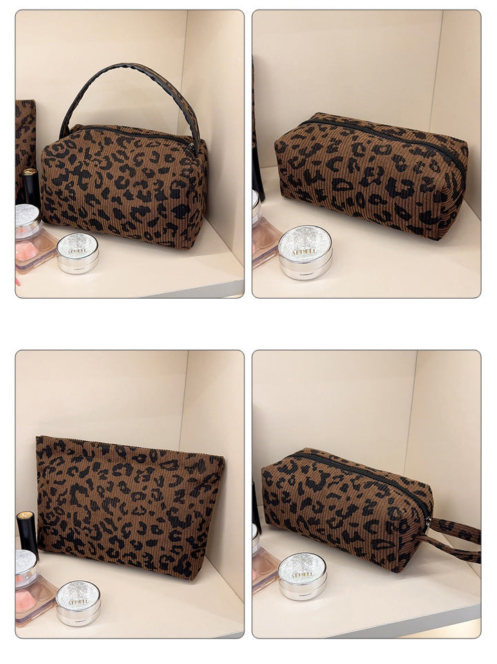 Corduroy Leopard Print Cosmetic Bag