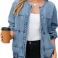 Women's Light Blue Round Neck Zipper Denim Jacket