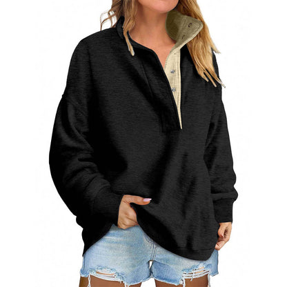 Solid Color New Loose Button Pullover Sweatshirt