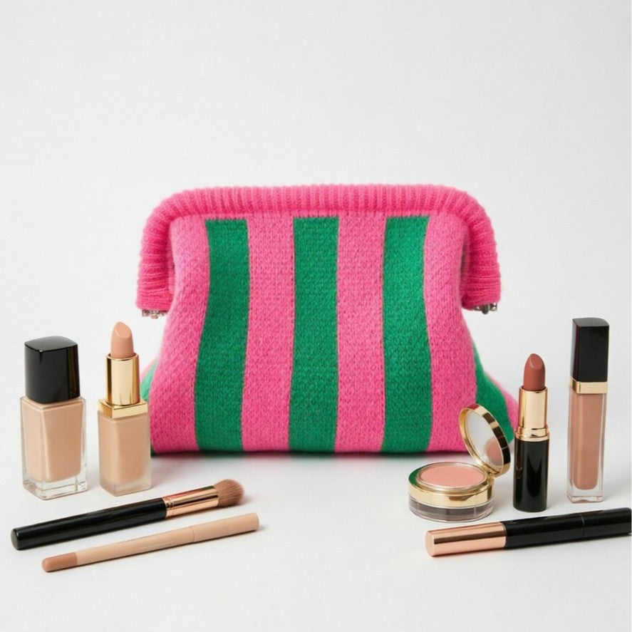 Striped Knit Cloud Frame Clutch Crossbody Bag