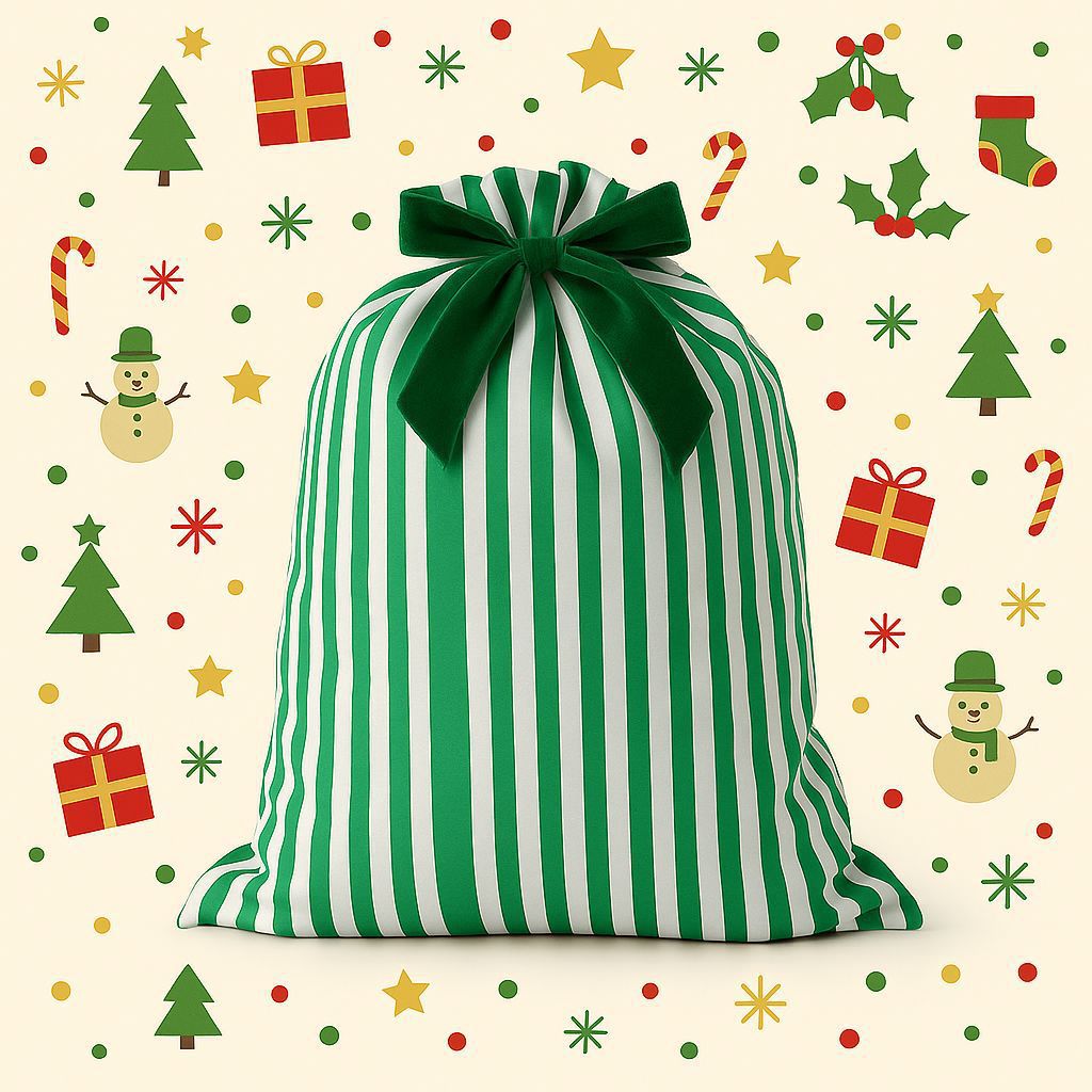 Custom Personalized Striped Christmas Drawstring Gift Sack