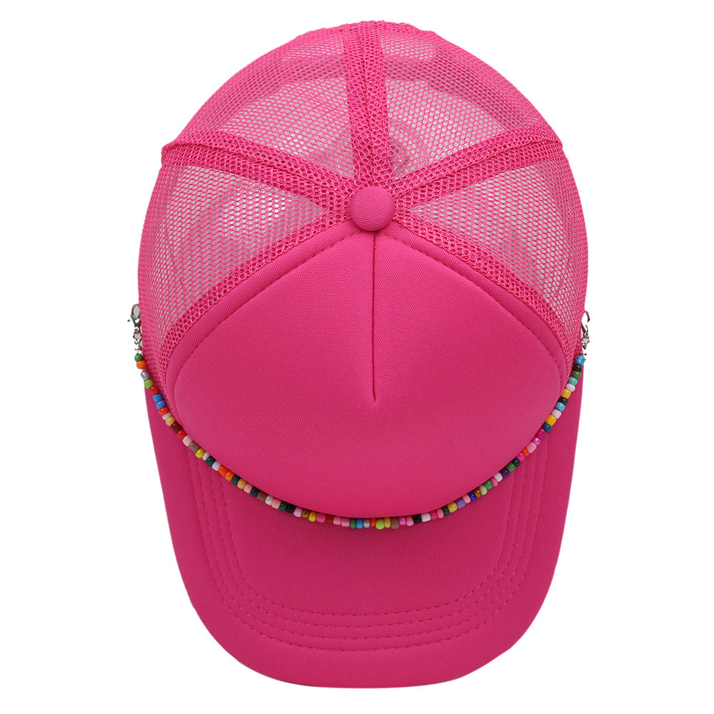 Multicolor Beaded Band Black Trucker Hat