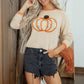 Parchment Floral Embroidery Pumpkin Long Sleeve Round Neck Sweater