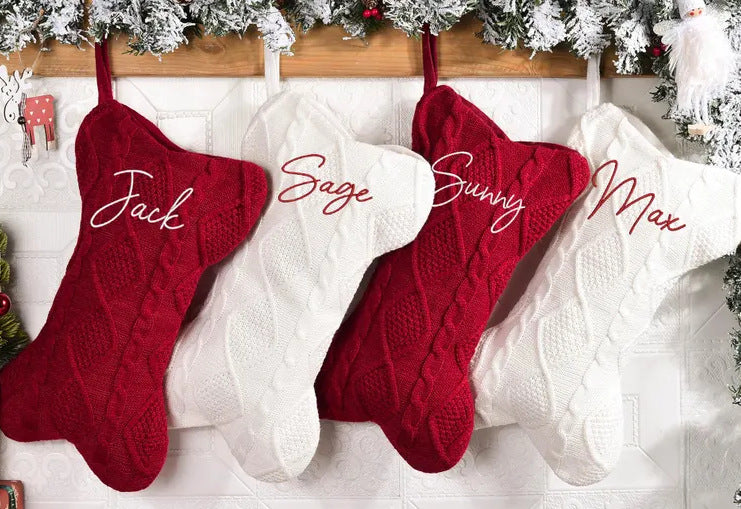 Custom Dog Bone Cable-Knit Christmas Stockings