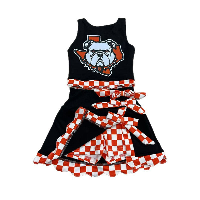 Custom Text Logo Girls' Sleeveless Top and Skirt Two-Piece Set