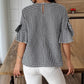 Black Plaid Bow Ruffled Half Sleeve Round Neck Blouse