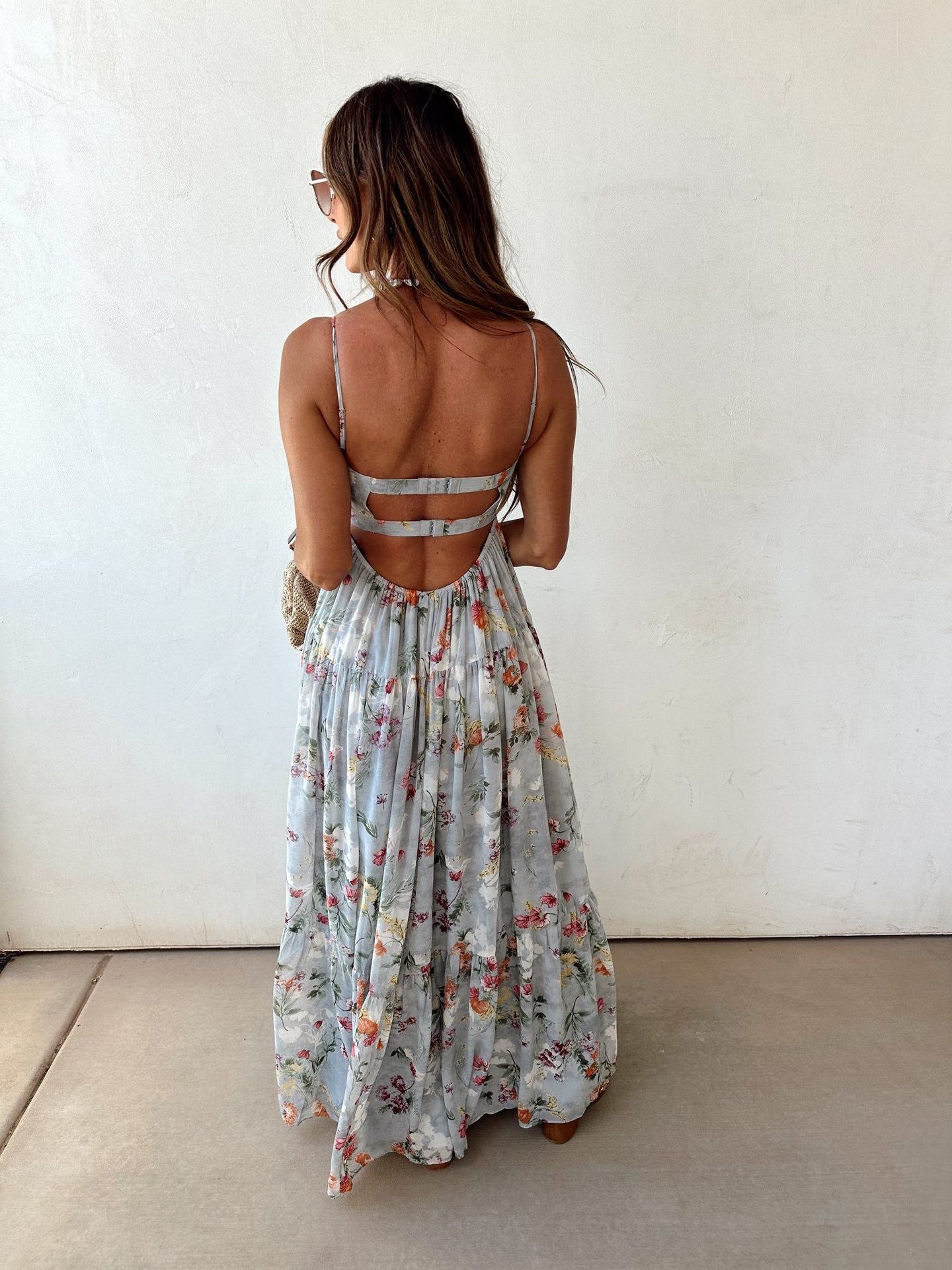 Printed Sleeveless Backless Elegant Camisole Dress