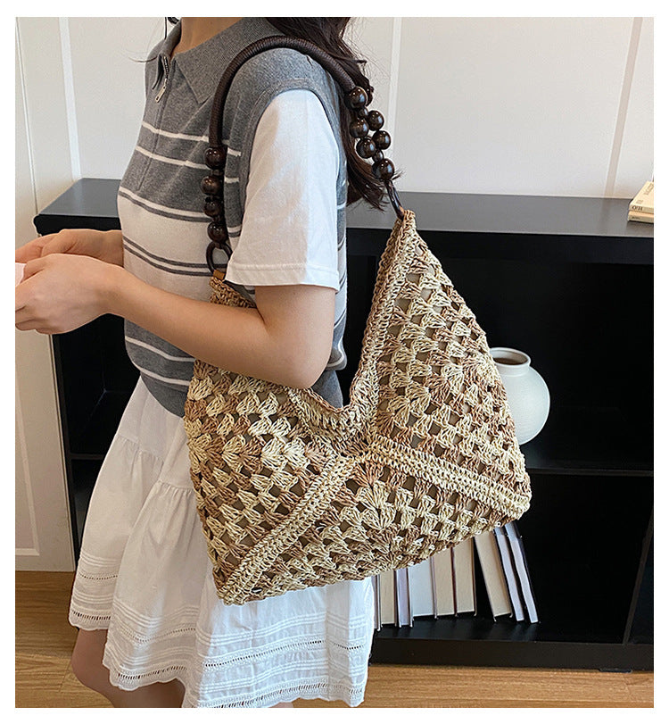 Women Boho Woven Mesh Beach Tote Bag Large Capacity Crochet Vacation Shoulder Handbag