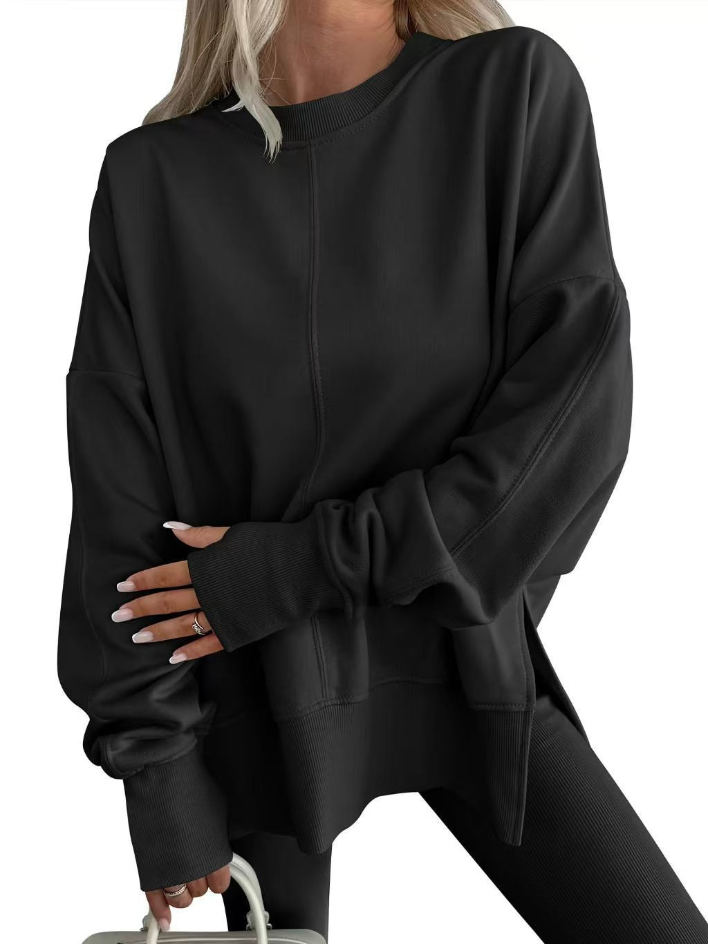 Side-slit Panelled Crew-neck Sweatshirt