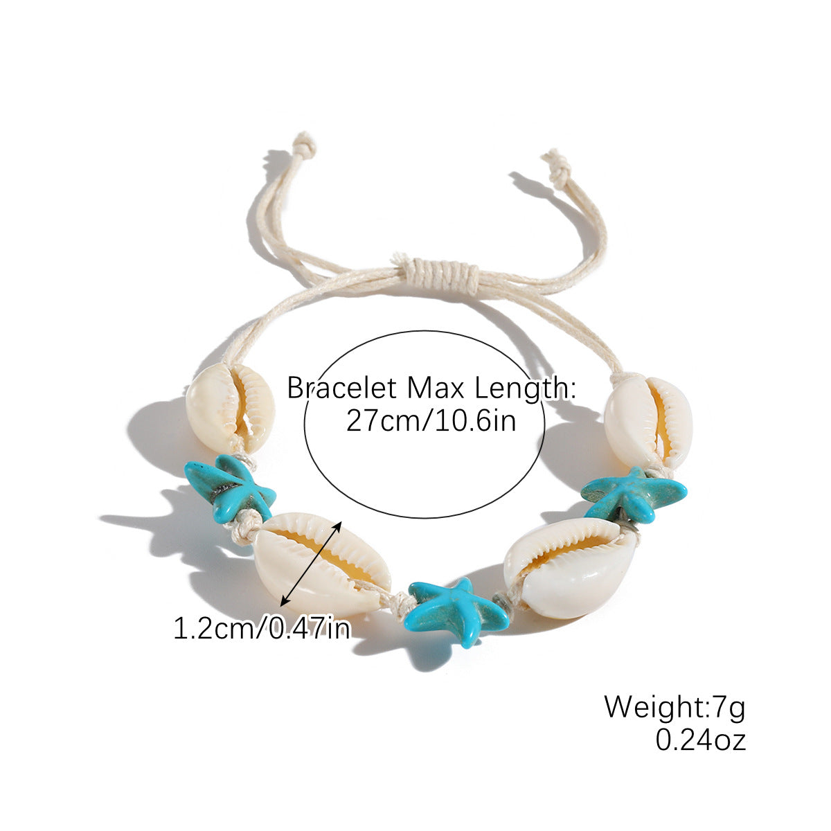 Marine Style Starfish Shell Turquoise Shell Beaded Chain Stretch Bracelets