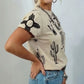 Beige Retro Western Print T Shirt