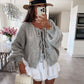 Women's Round Neck Lace-up Knitted Cardigan Sweater