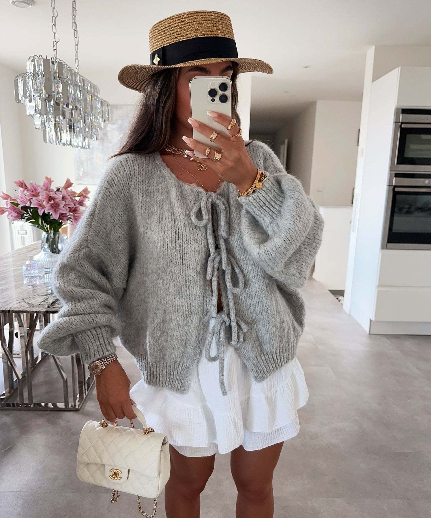 Women's Round Neck Lace-up Knitted Cardigan Sweater
