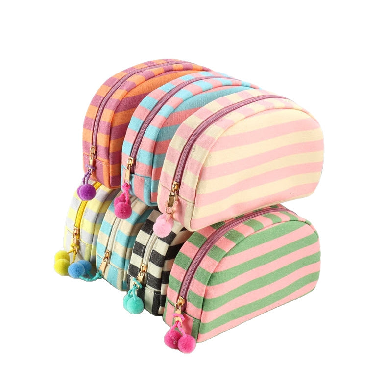 Personalized Embroidered Striped Canvas Toiletry Bag/Makeup Bag