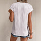 Wavy Textured Button V Neck Tee