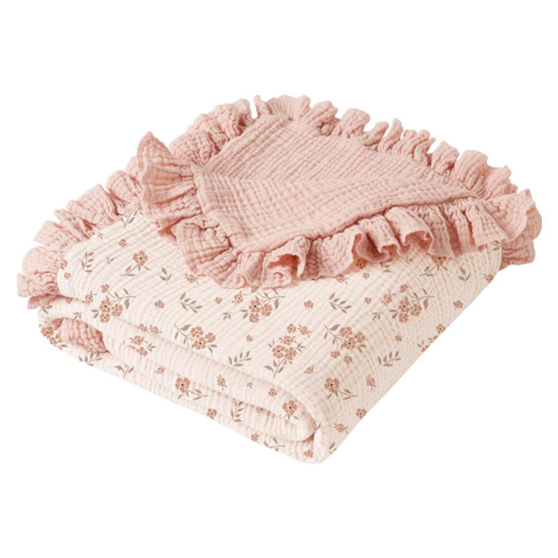Custom Embroidered Floral Muslin Baby Blanket with Ruffled Trim