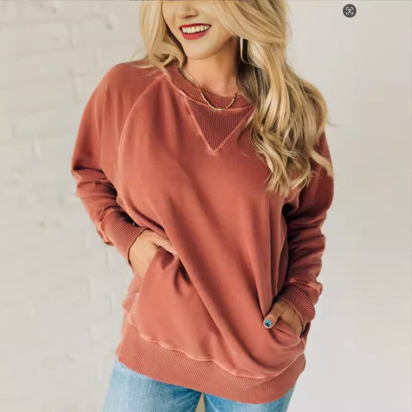 Ribbed Accent Pocketed Pullover